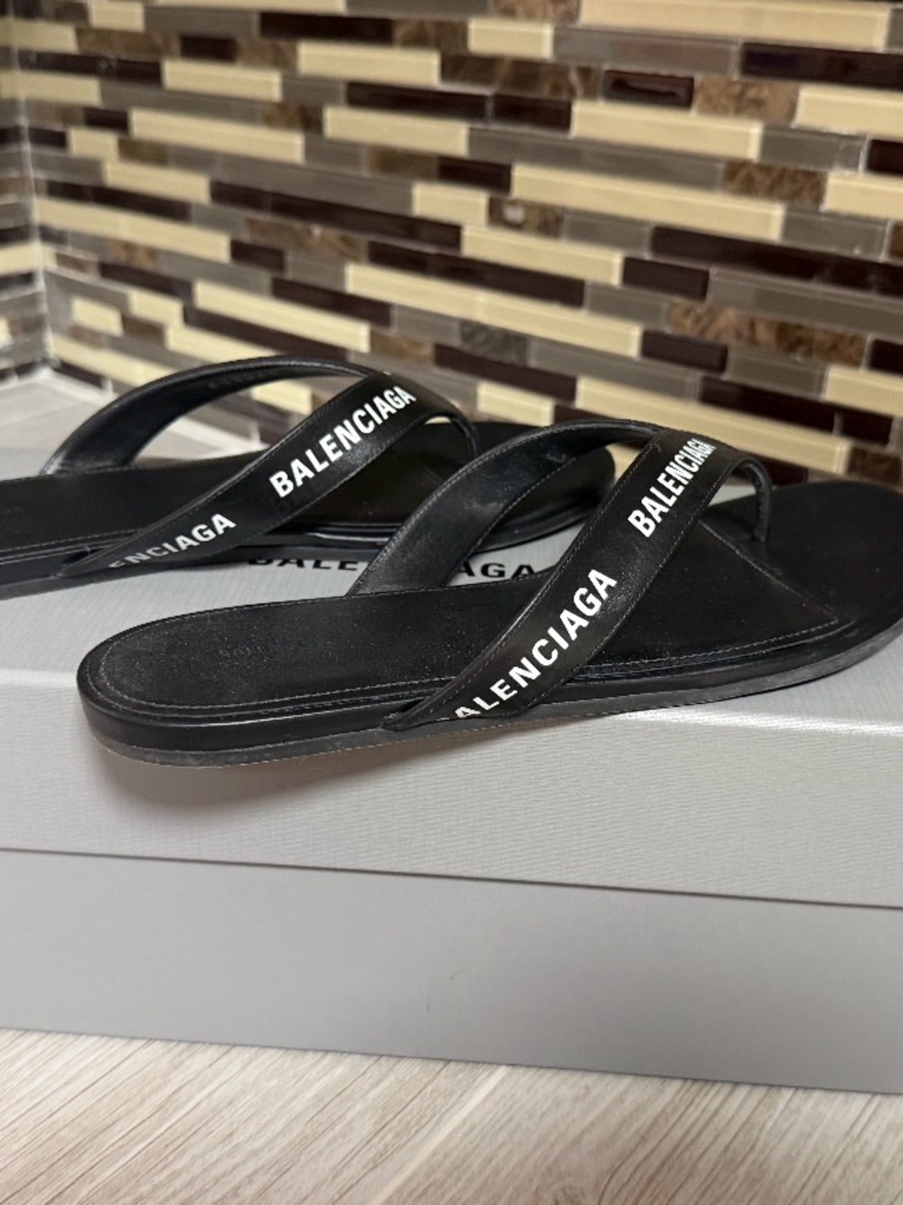 Balenciaga Black Logo Strap Sandals